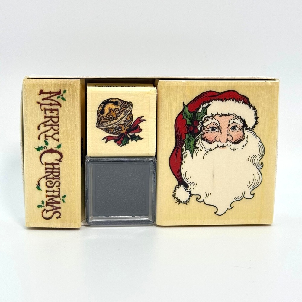 PSX Merry Christmas Santa Rubber Stamp Set + Ink Pad NIB 2000 Vintage USA